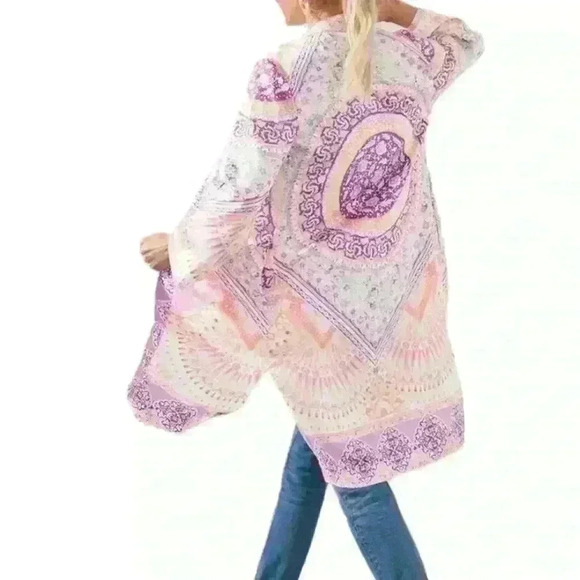 Chico’s Coastal Tile Duster Multicolored Lined Size 1 (8-10) - Picture 6 of 12